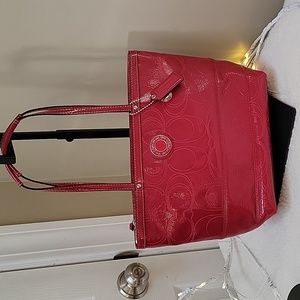 EUC COACH Stitched Signature C Red Patent Leather Tote